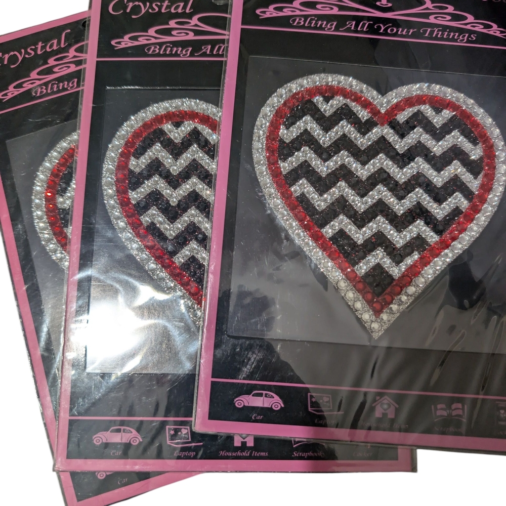 3pc Heart Sticker Decal - Red and Silver and black
